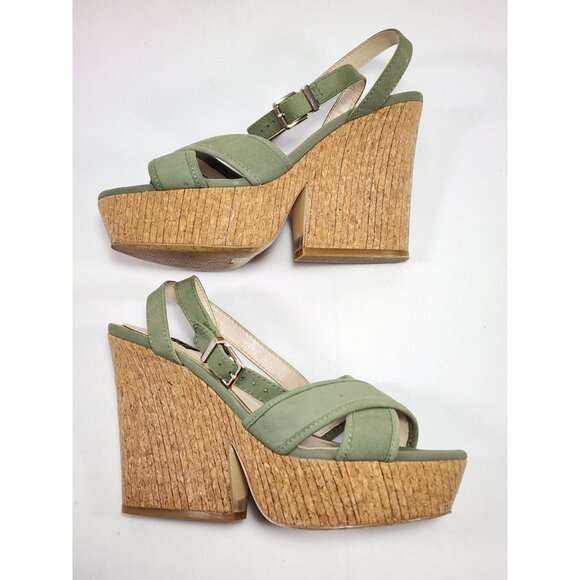 White House Black Market Women's Cork Wedge Sandal 7.5M Olive/ Military Green - Picture 5 of 9